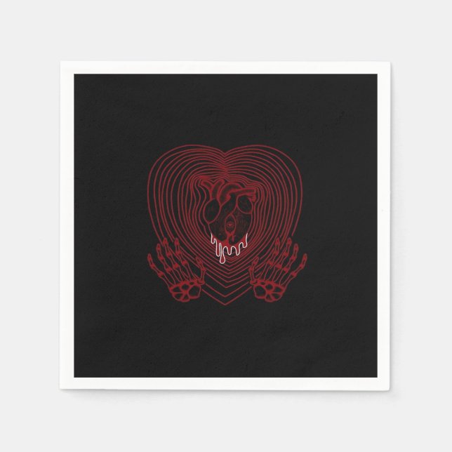 Serviette En Papier Coeur Pleurant En Rouge - Skeleton Coeurs Mains (Devant)