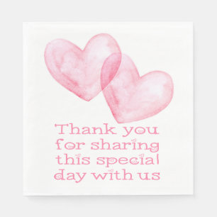 Serviette En Papier Coeur rose Aquarelle Coeurs Merci Mariage