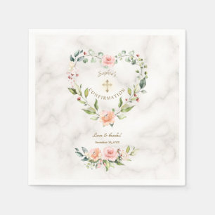 Serviette En Papier Coeur rose Floral Gold Marble Girl Confirmation