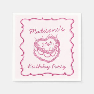 Serviette En Papier Coeur rose rétro Coquette gâteau cerise Anniversai
