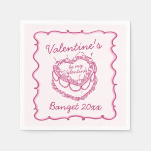 Serviette En Papier Coeur rose rétro Coquette gâteau cerise Valentines