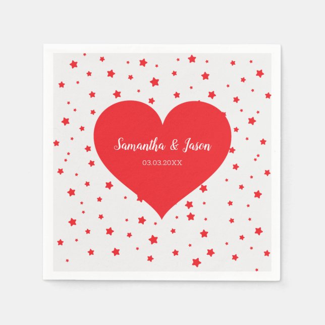 Serviette En Papier Coeur Rouge Et Étoiles (Devant)