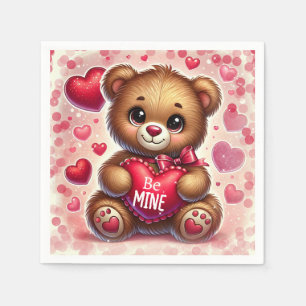 Serviette En Papier Cœur rouge ours en peluche Saint Valentin fête d'a