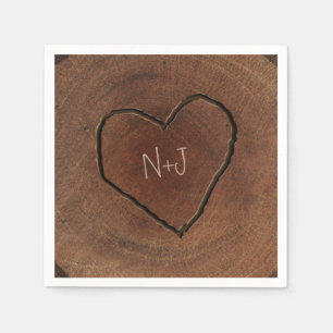 Serviette En Papier Coeur sculpté Bois écorce Mariage rustique