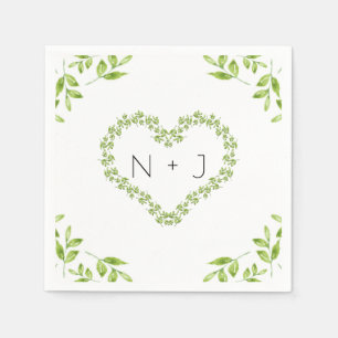 Serviette En Papier Coeur Vert Feuilles Shabby Chic Mariage de verdure