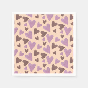 Serviette En Papier Cœurs Aquarelle Main Chocolat Rose    