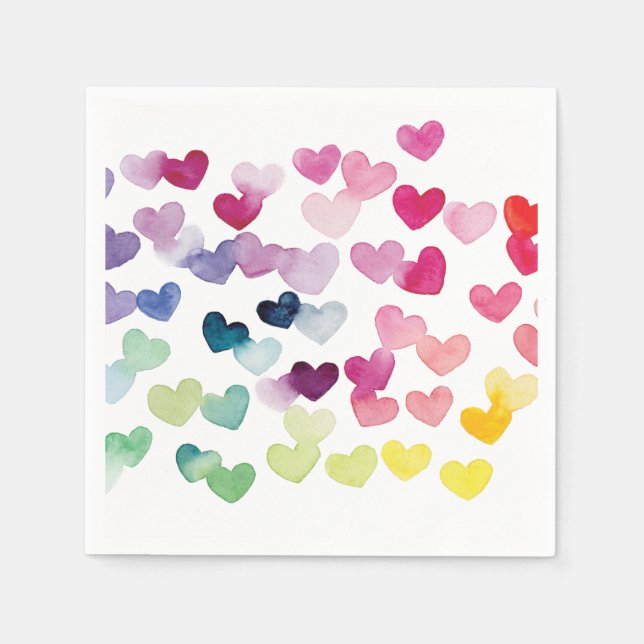 Serviette En Papier Coeurs arc-en-ciel amour aquarelle Papier Napkin (Devant)