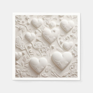 Serviette En Papier Coeurs Blancs (Aspect Embossé)