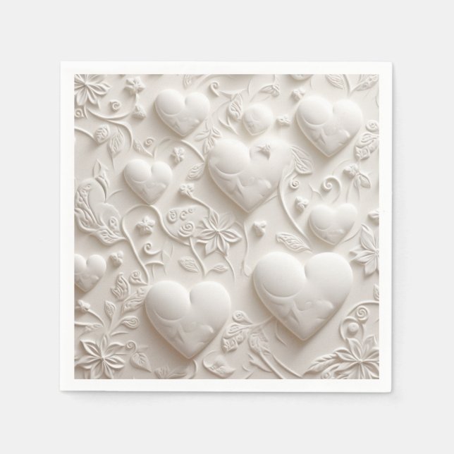 Serviette En Papier Coeurs Blancs (Aspect Embossé) (Devant)