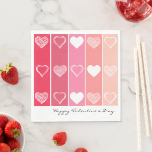 Serviette En Papier Coeurs blancs modernes rayures rouges et roses Val