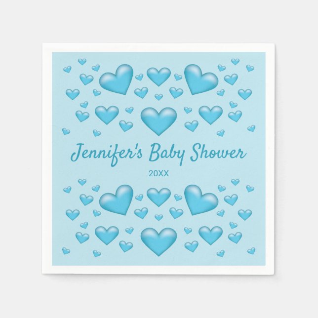 Serviette En Papier Coeurs bleus et texte personnalisé - Baby shower (Devant)