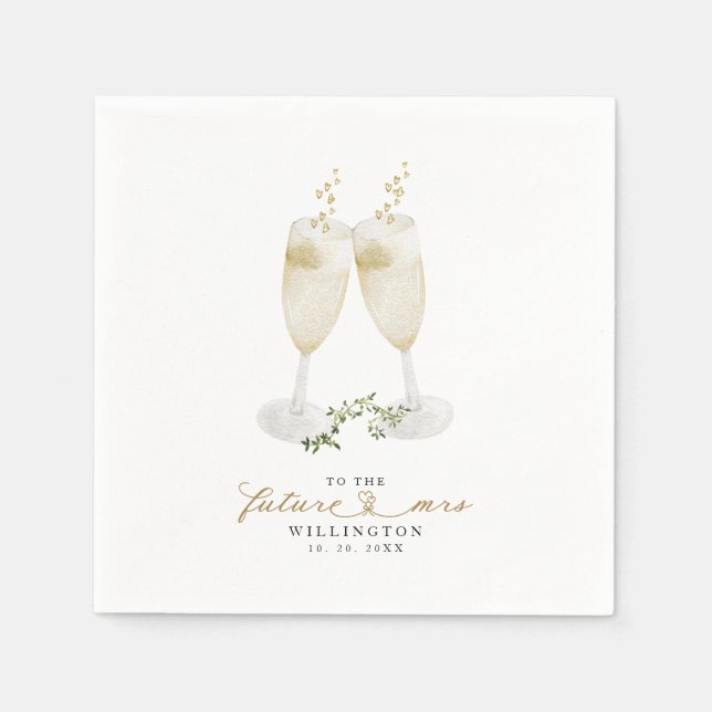 Serviette En Papier Coeurs Champagne Verdure Fête des mariées Feuille (Devant)
