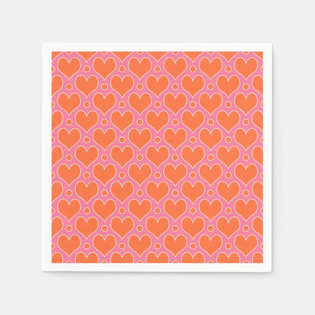 Serviette En Papier Coeurs d'amour et motif Pois en rose, orange (Devant)