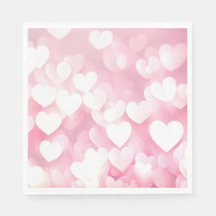 Serviette En Papier Coeurs De Bokeh Rose Et Blanc