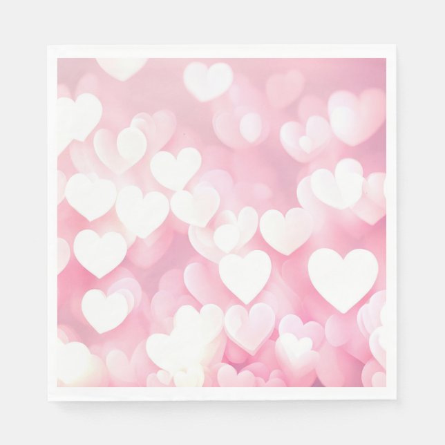Serviette En Papier Coeurs De Bokeh Rose Et Blanc (Devant)