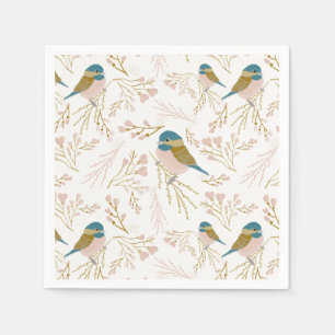 Serviette En Papier Coeurs de chickadee rose mignonne Floral