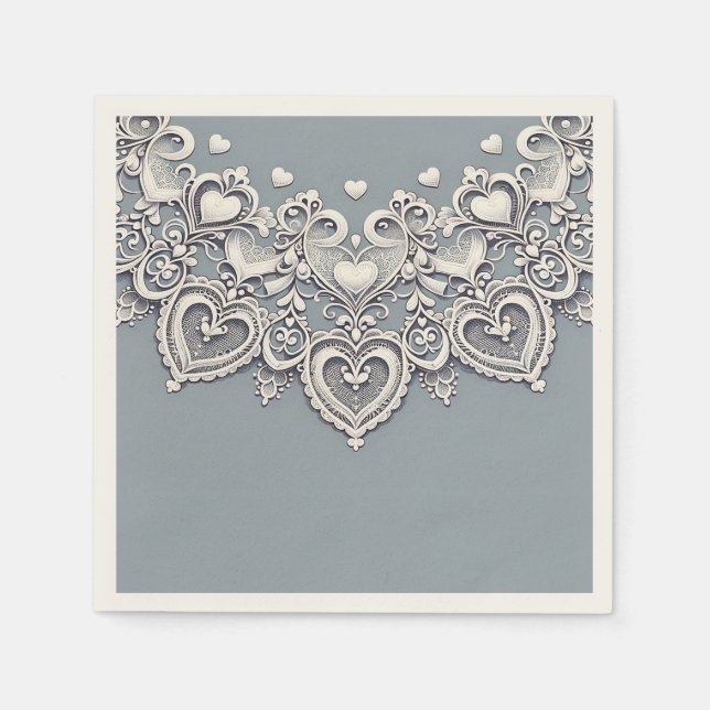 Serviette En Papier Coeurs de dentelle blanche Charme romantique Éléga (Devant)
