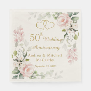 Serviette En Papier Coeurs de feuillage rose 50e anniversaire de Maria
