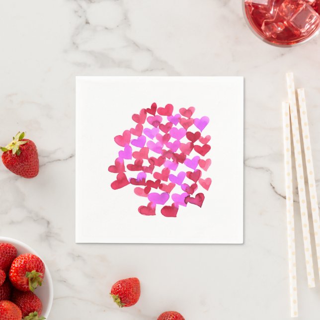 Serviette En Papier Coeurs de la Saint Valentin - rose et magenta (En situation)