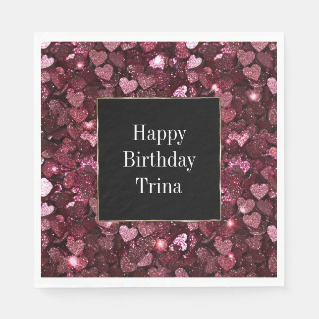 Serviette En Papier Coeurs de Parties scintillant rouge Bourgogne (Devant)