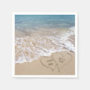 Serviette En Papier Coeurs de plage mariages avec des noms