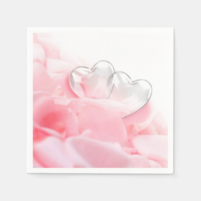 Serviette En Papier Coeurs de verre romantique Pétales Roses (Devant)