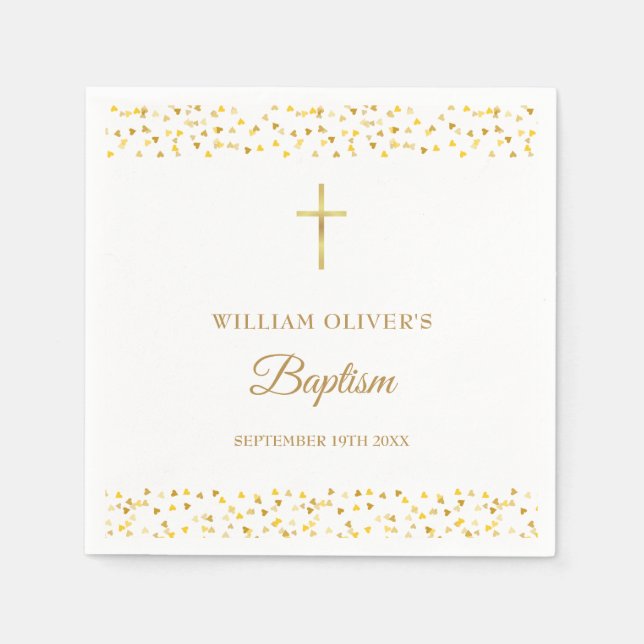 Serviette En Papier Coeurs d'or Baptême Christening (Devant)