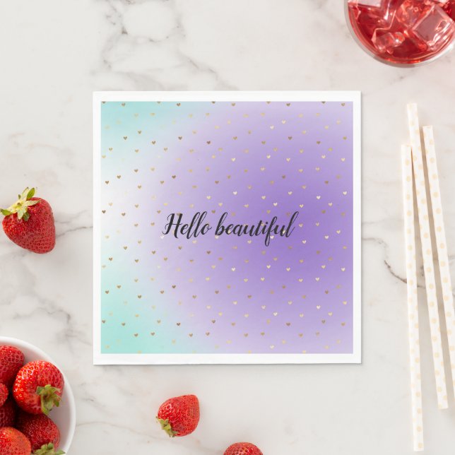 Serviette En Papier Coeurs d'or violet Aqua Ombre (En situation)