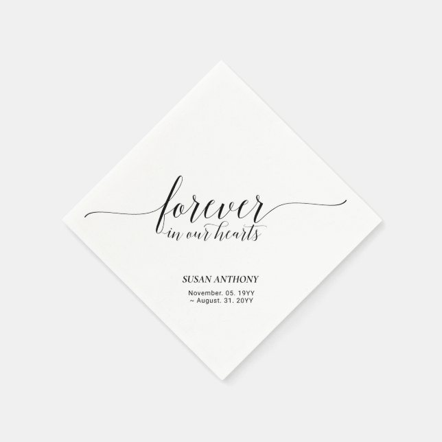 Serviette En Papier Coeurs | Élégant Script Memorial Funeral (Coin)