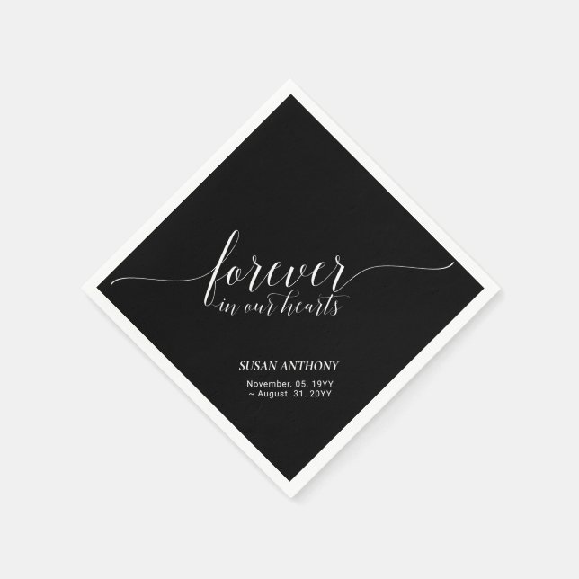 Serviette En Papier Coeurs | Élégant Script Memorial Funeral N (Coin)