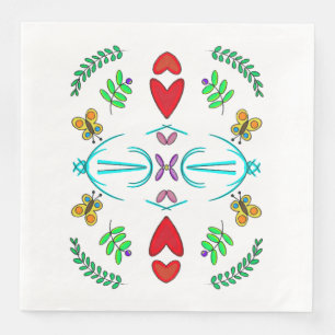 Serviette En Papier Coeurs et papillons Art populaire