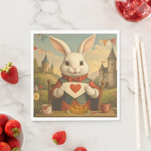 Serviette En Papier Cœurs Fantaisistes de Lapin Blanc Enchantant le Pa