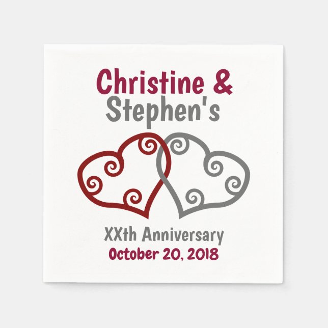 Serviette En Papier Coeurs joints Jalon Anniversaire (Devant)