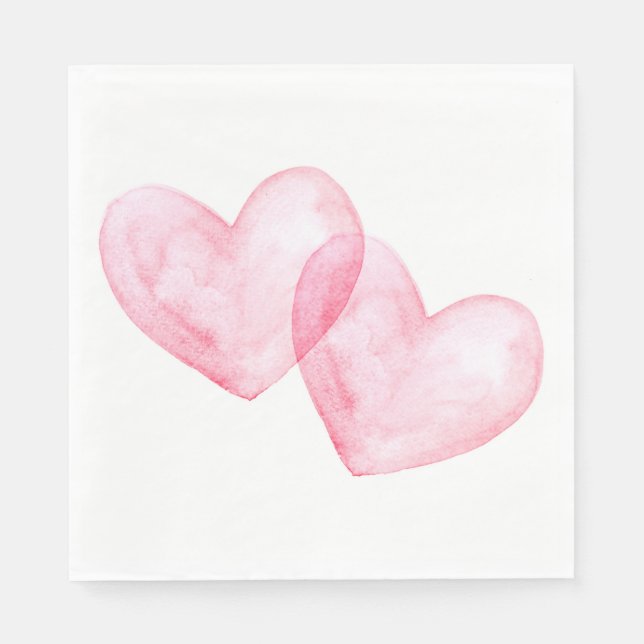 Serviette En Papier Coeurs mignons Aquarelle rose Mariage de coeur (Devant)