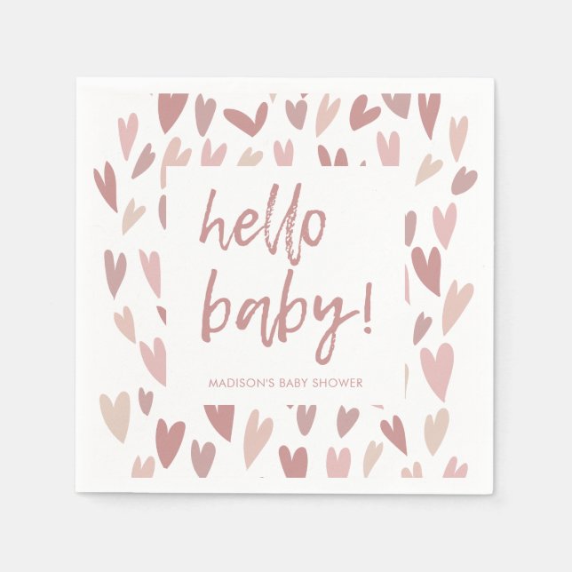 Serviette En Papier Coeurs modernes Pink Girl Baby shower Party servie (Devant)