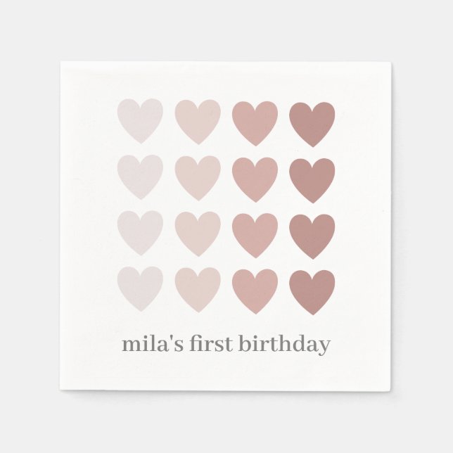 Serviette En Papier Coeurs Ombre roses (Devant)