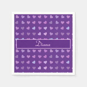 SERVIETTE EN PAPIER COEURS PASTEL PURPLE PERSONNALISÉ