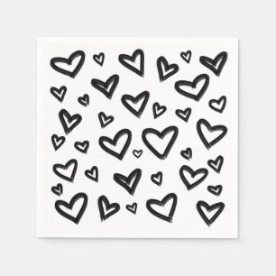 Serviette En Papier Cœurs peints à la main en noir et blanc avec des g