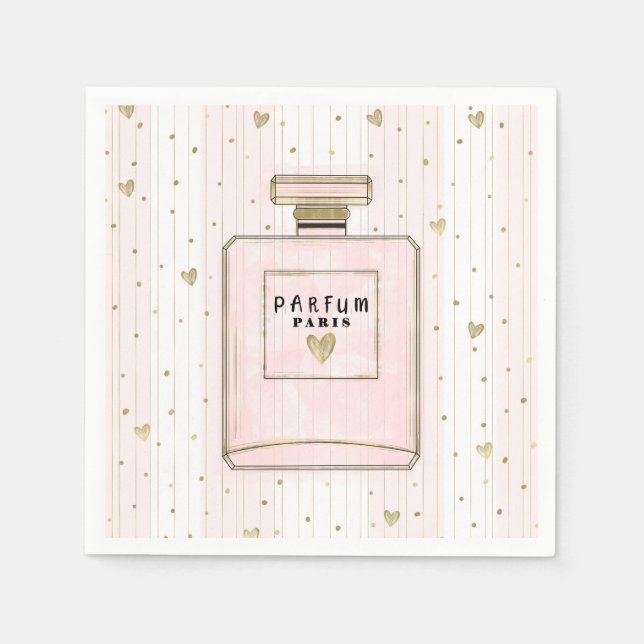 Serviette En Papier Coeurs rose et or Paris Parfum Chic Mode (Devant)