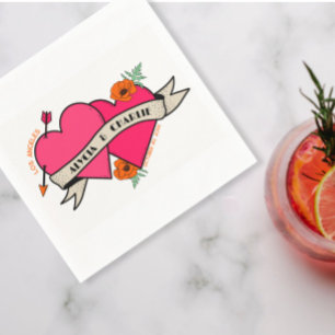 Serviette En Papier Coeurs roses chauds mariage coloré