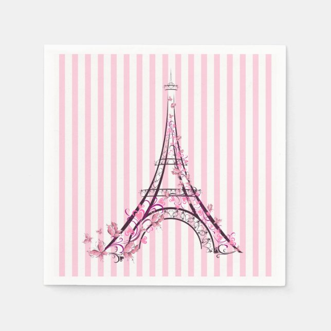 Serviette En Papier Cœurs roses et papillons Paris Tour Eiffel Fête (Devant)