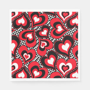 Serviette En Papier Coeurs, rouge, noir, blanc, Saint Valentin.