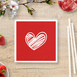 Serviette En Papier Coeurs rouges blancs modernes Mariage d'anniversai