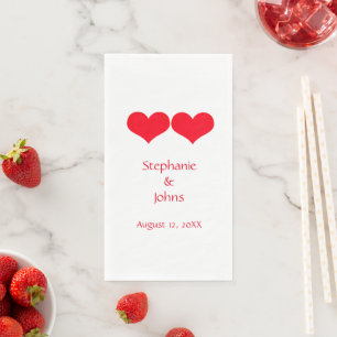 Serviette En Papier Cœurs Rouges Couple Mignon Mariage Fiançailles Élé