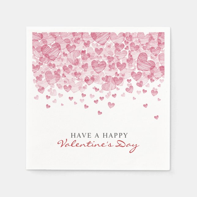 Serviette En Papier Coeurs rouges éparpillés Saint Valentin (Devant)