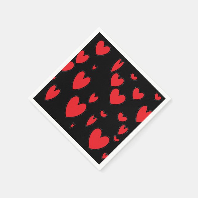 Serviette En Papier Coeurs rouges sur noir (Coin)