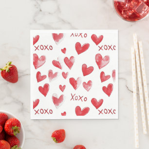 Serviette En Papier Cœurs Rouges XOXO Amour