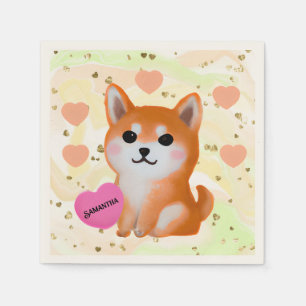 Serviette En Papier Coeurs Shiba Inu mignons   Pour Amoureux des chien