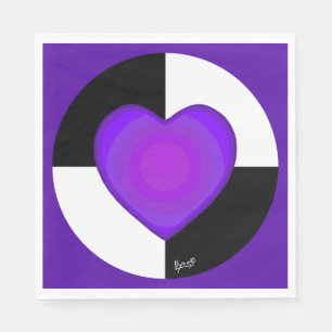 Serviette En Papier Coeurs violets battant B&W Napkins