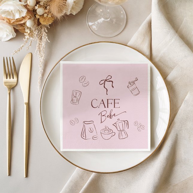 Serviette En Papier Coffee Theme Pink Bow Cafe Bebe Girl Baby Shower (Créateur téléchargé)